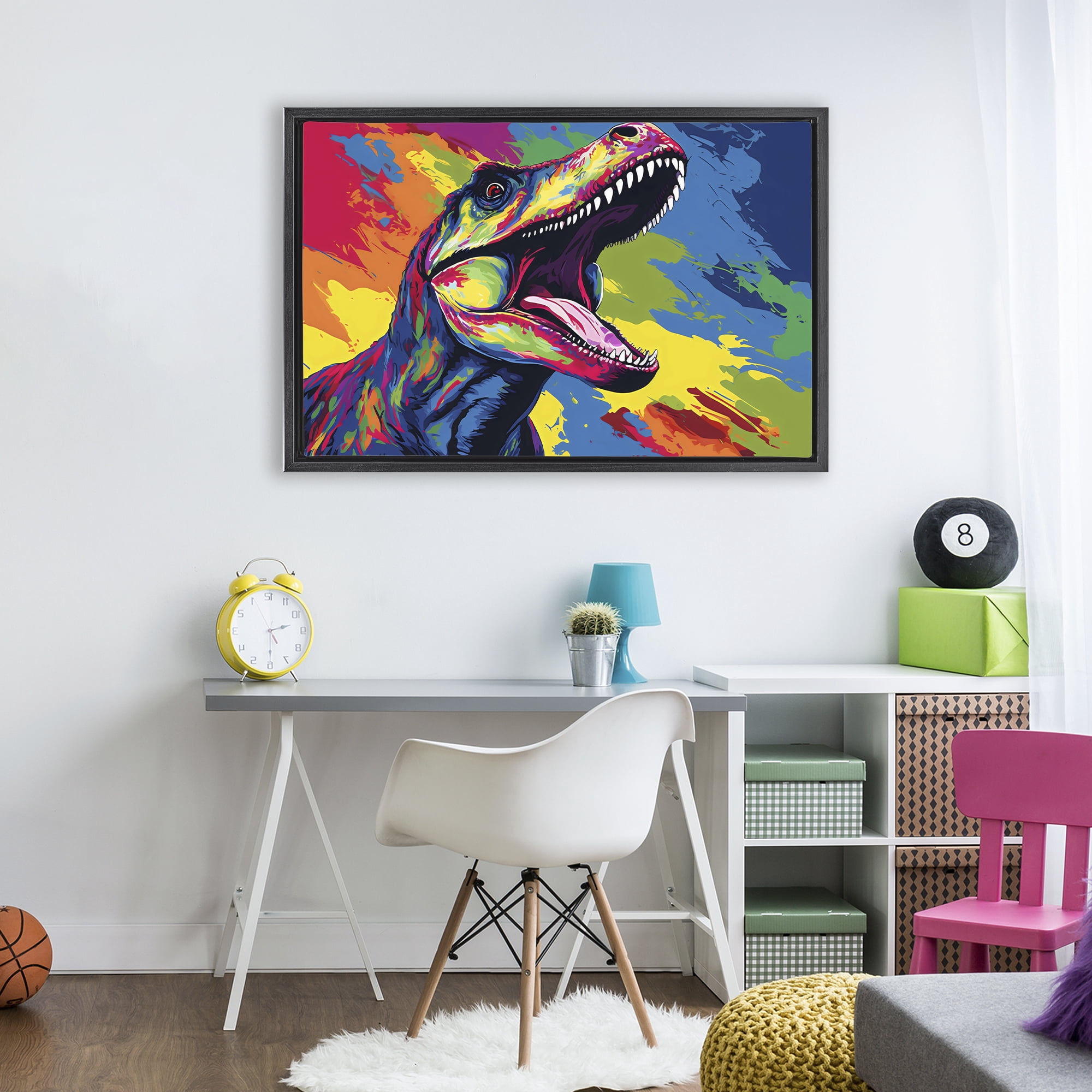 Stupell Industries Brightly Colored Dinosaur Black Framed Floater Canvas Wall Art, design by Creative Studio
