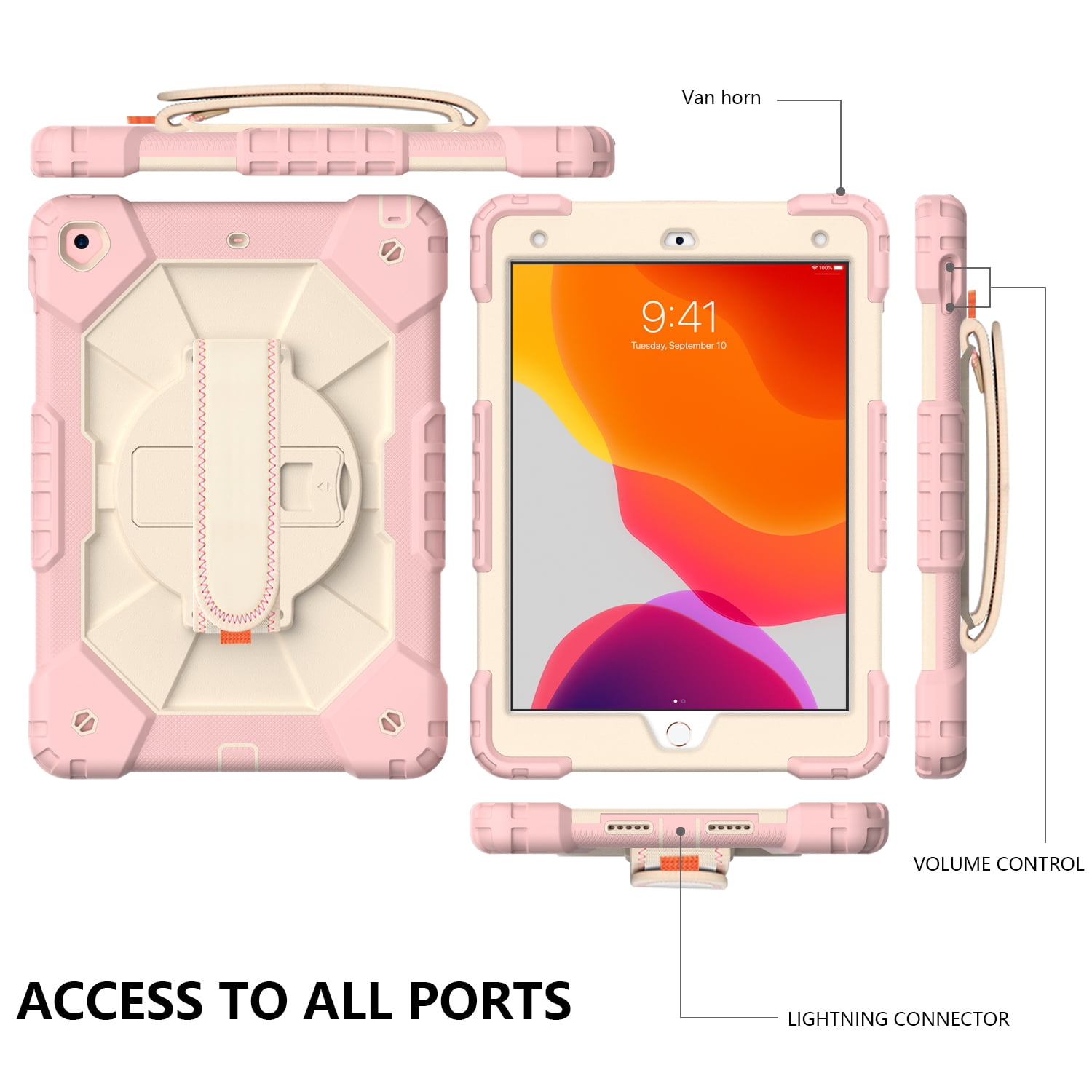Case for iPad 9.7-inch 2018/2017, iPad Air 2 Case, iPad Pro 9.7 Cover, Kids Shockproof Rugged Hybrid 360 Rotating Stand Cover with Hand Shoulder Strap/Pencil Holder