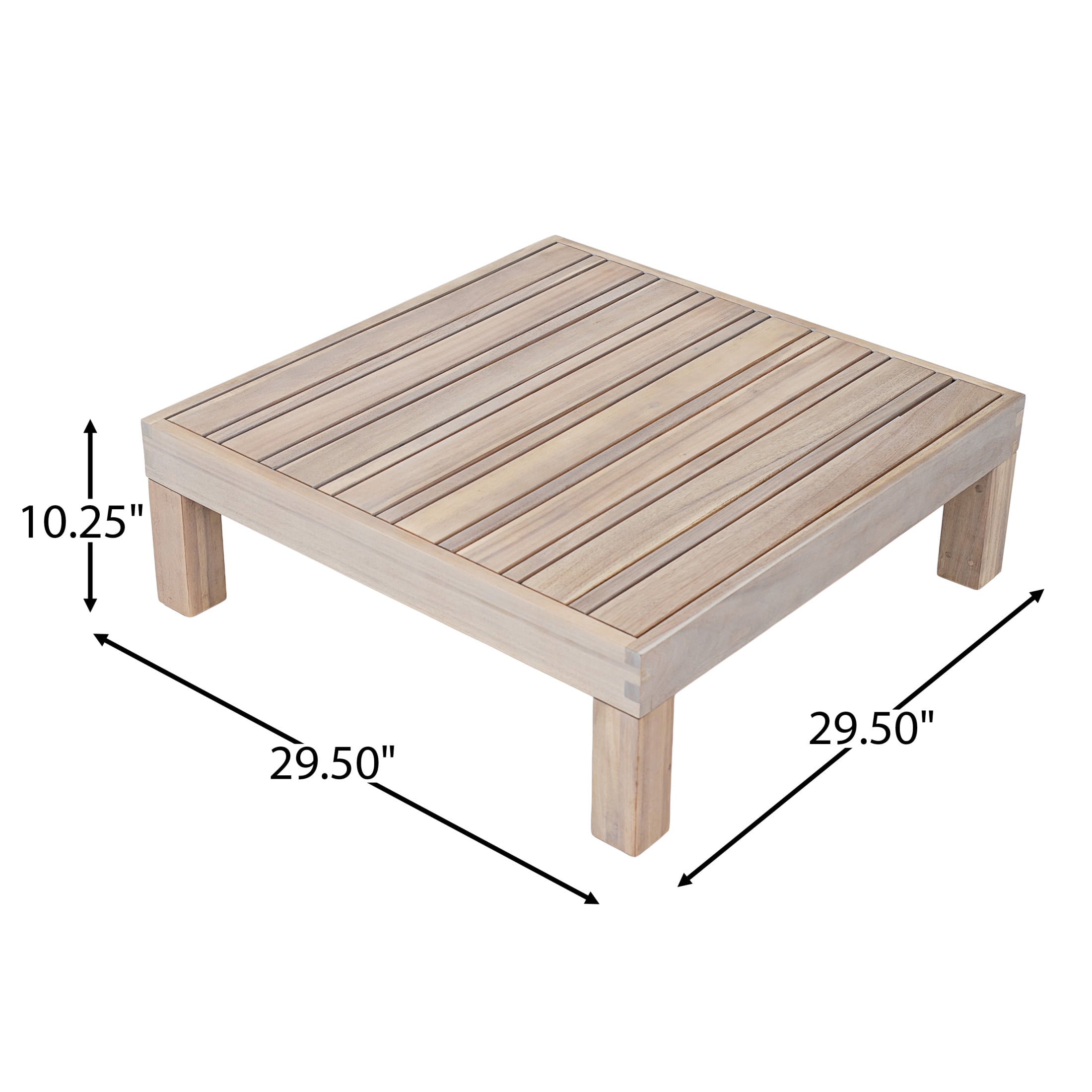 Christopher Knight Home 29.5" Outdoor Acacia Wood Coffee Table, Square Slatted Patio Table, Light White