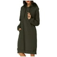 thumbnail image 2 of pstuiky Dresses for Women, Women's Solid Color Hooded Dress Hoodie Long Hooded Dress Sweatshirt Dress with Pockets Clearance Sale, 2 of 7