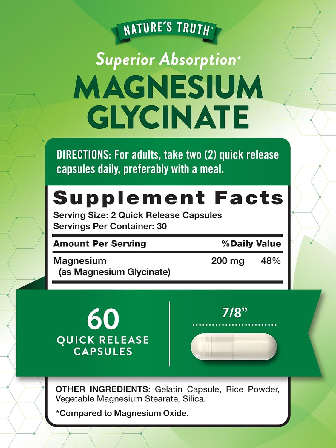 (3 pack) Magnesium Glycinate Capsules | 200mg | 60 Count | Non-GMO, Gluten Free Supplement | by Nature's Truth