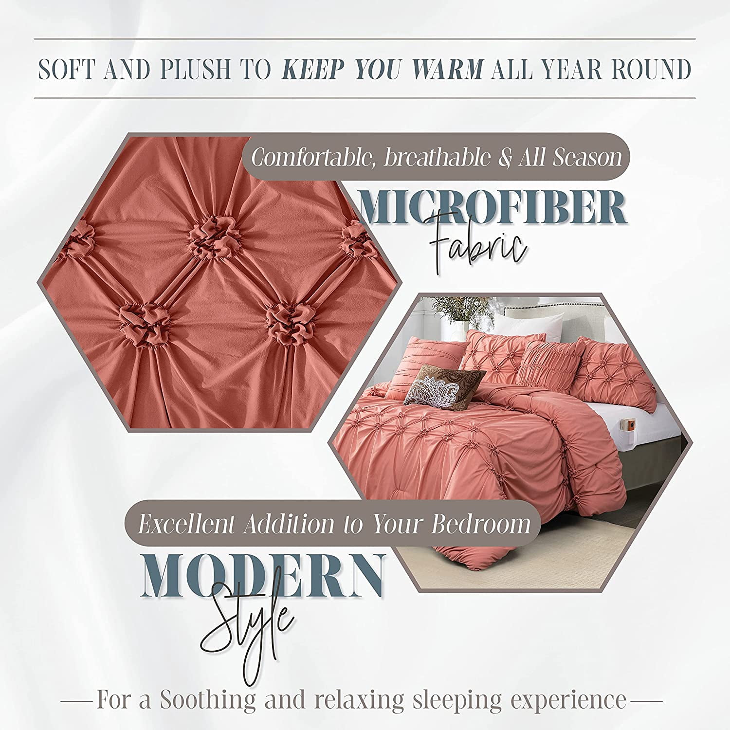 Elegant Comfort 12-Piece Bed-in-a-Bag, Ella Microsuede Comforter Collection with 6-Piece Sheet Set, Smart Pockets and Decorative Pillows, All Season Bedding, King/California King, Dusty Rose
