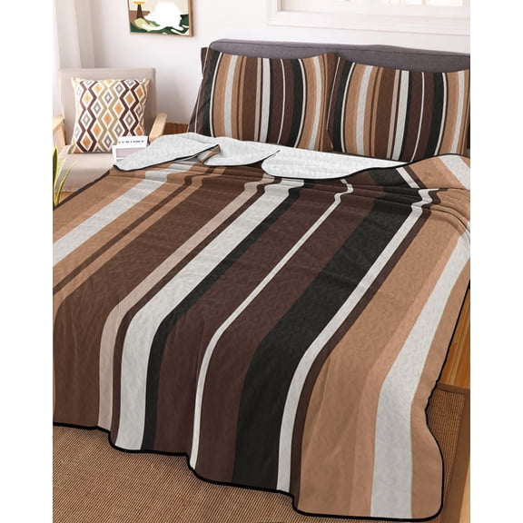 Brown Black Stripes Twin Size Down Alternative Comforter, Lightweight Comforter Quilt Bedding Set with Pillow Shams Farmhouse Vintage Abstract Lines All Seasons Bed Comforter Duvet Insert 68"x86"