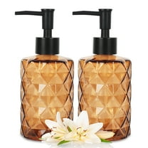2 Pack Glass Soap Dispenser Diamond Design , 12 Ounce Kitchen Soap Dispenser for Bathroom, Hand Soap, Dish Soap (Brown)