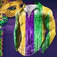 thumbnail image 2 of YM Mardi Gras T-shirt for Men Long Sleeve Quarter Zip Pullover Carnival Celebration Shirts Funny Graphic Print Crew Neck Shirts, 2 of 4