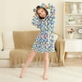 thumbnail image 3 of FORMRS Niños Bathrobe Unisex Hooded Robe Soft Plush Pajamas Sleepwear, Size 10-12T, Blue Checkered Daisy, 3 of 7