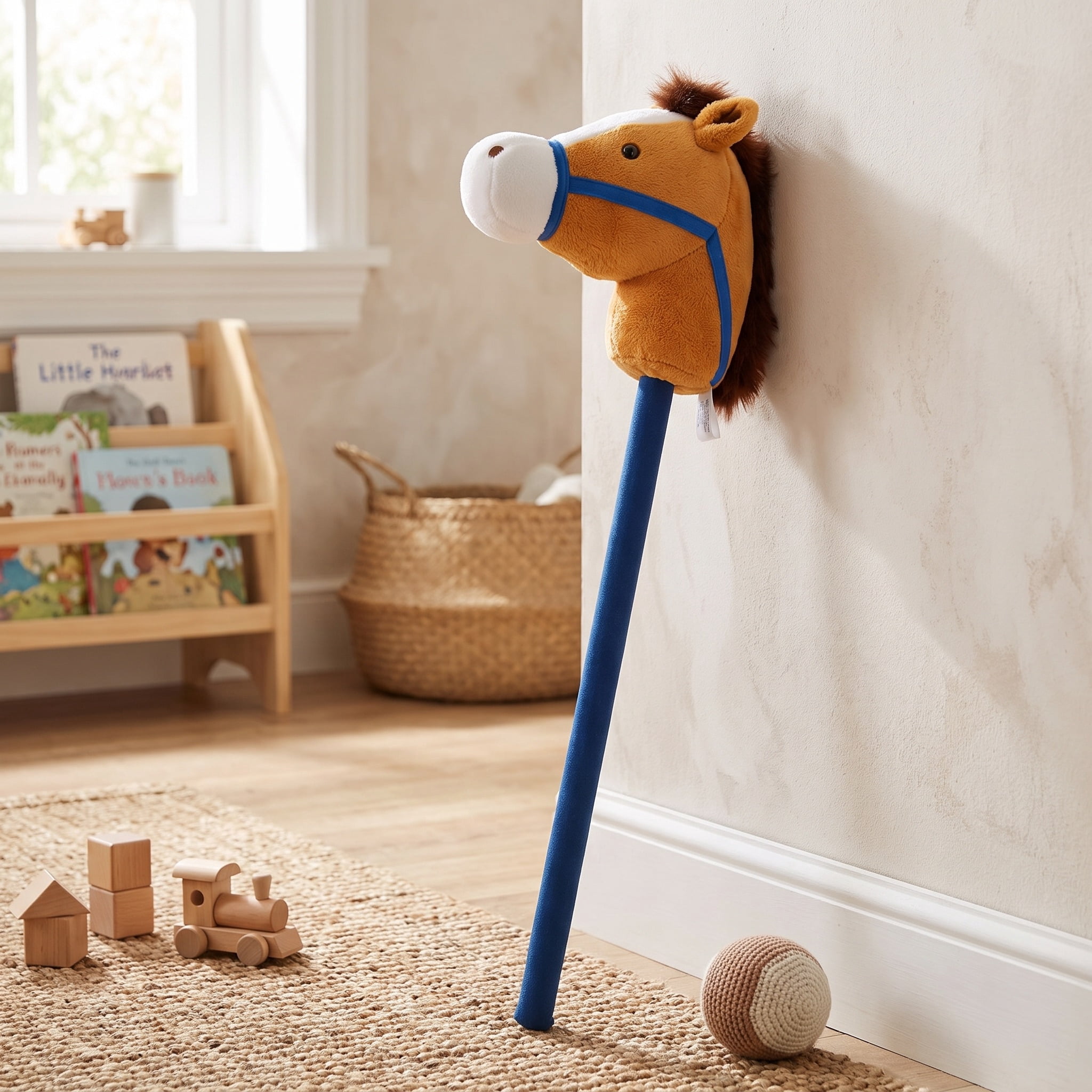 Kid Connection Plush Riding Stick Horse, Brown , 33inch H