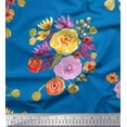 thumbnail image 1 of Soimoi Blue Silk Fabric Leaves & Floral Printed Fabric 1 Yard 42 Inch Wide, 1 of 1