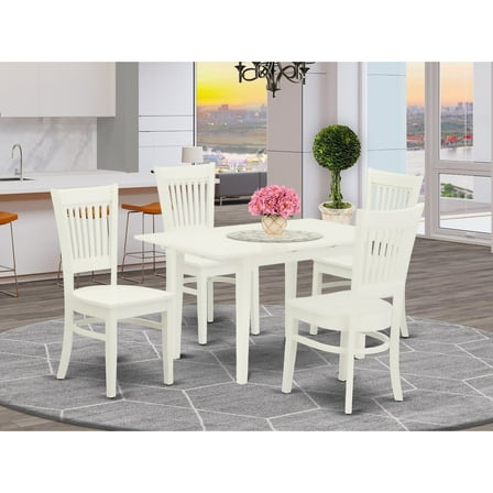 5 Piece Rectangular Dining Table Set with 4 Chairs - Linen White Wood Table & Chair Set