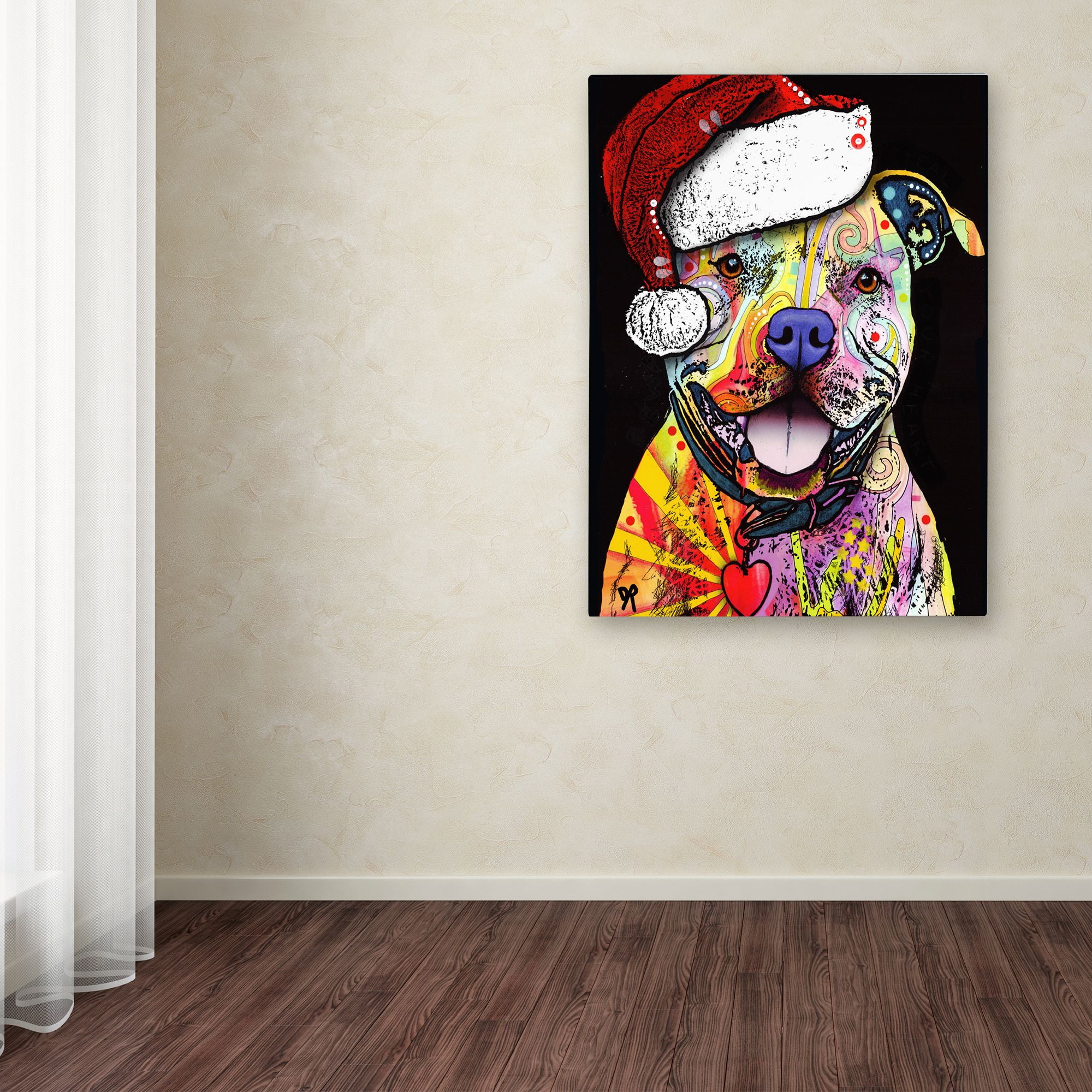 Trademark Fine Art 'Beware of Pit Bulls Christmas Edition' Canvas Art by Dean Russo