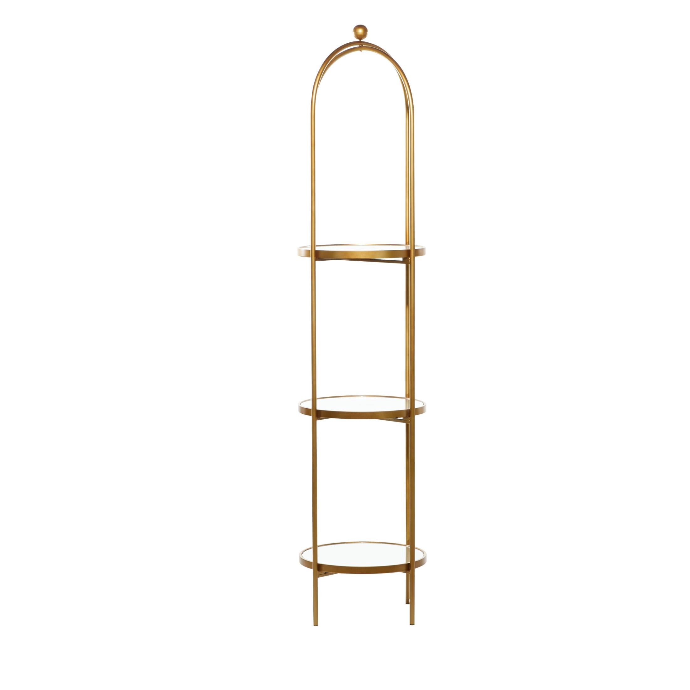 DecMode 18" x 73" Gold Metal 3-Tier Shelving Unit with Mirror Shelves, 1-Piece