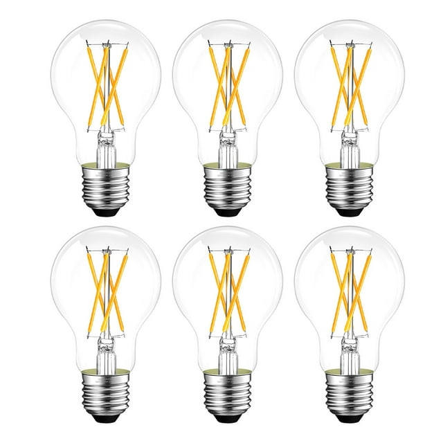 Bombilla LED GVVooHome regulable E26, 6 W, 600 lm, 2700 K, A19, paquete de 6