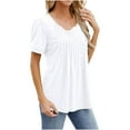 thumbnail image 5 of Womens Plus Size Tops Dressy Casual Flowy Short Sleeve Pleated Blouses Square Neck Solid Color Summer Tunic T-Shirts (White 2XL), 5 of 5