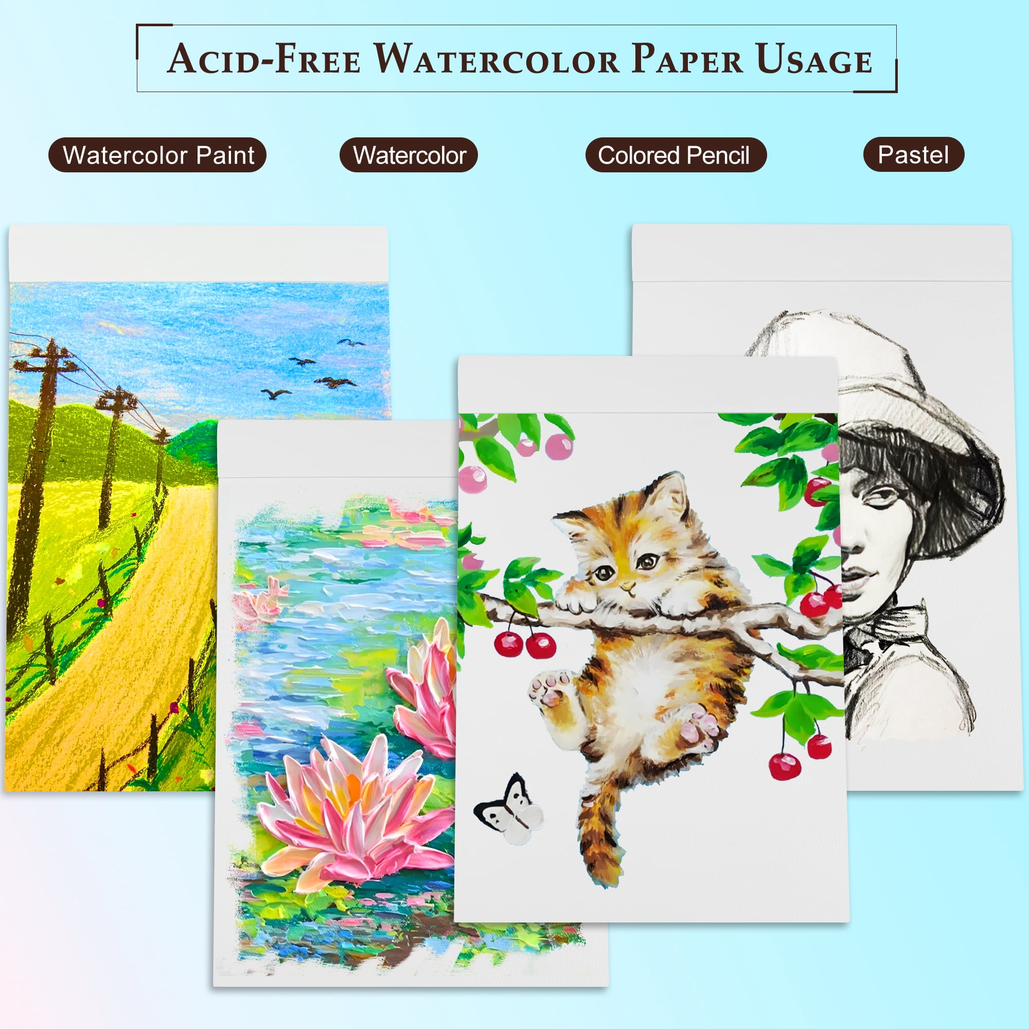 KINSPORY Watercolor Paper Pad, A4, 30 Sheets, 140lb/300gsm, Painting Sketchbook, Art Supplies for Artists, Kids