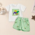 thumbnail image 2 of TOWED22 Toddler Baby Boy Clothes Striped Embroidery T-Shirt Elastic Waist Shorts Set 2Pcs Infant Summer Outfits(Green,3-4 Y), 2 of 4
