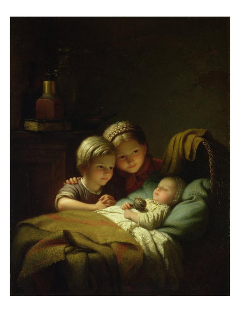 The Three Sisters children girls Oil painting Johann Georg Meyer von Bremen 