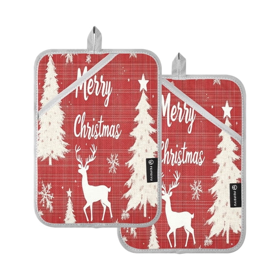 BZSMCE Pot Holder Oven Mitts Cooking baking Christmas Tree and Reindeer Creative Pattern Size:7x9.8in