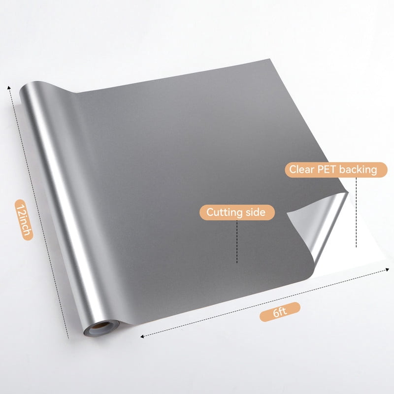 HTVRONT Permanent Matte Metallic  Vinyl - 12" x 3ft Adhesive Vinyl Roll for Cutting Machine, Signs, Scrapbooking, Craft, Die Cutters-Silver