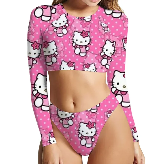 Hello Kitty Anime Print Sexy Slim Split Bikini Swimsuit for Women