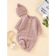 thumbnail image 3 of Bagilaanoe Newborn Baby Girl Boys Knit Jumpsuit Button Long Sleeve Bodysuit + Hat 3M 6M 12M 18M 24M Infant Fall Winter One Piece Romper, 3 of 9