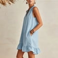 thumbnail image 4 of Jovrlynd Cotton Linen Dresses for Women 2026 Summer Boho Pockets Sleeveless V Neck Flowy Ruffle Mini Beach Sundress, S-2XL, 4 of 7