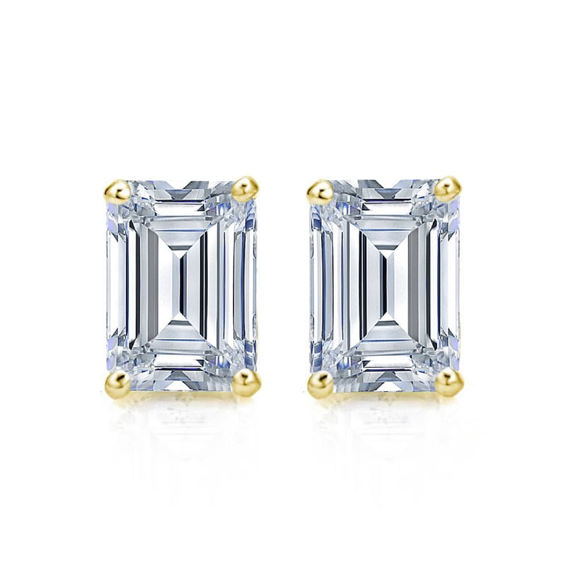 Birthday Gift 14K Solid White Gold Push Back Earring For Women & Girls 1.50CT Moissanite Diamond Emerald Cut Stud Earring Gift For Love