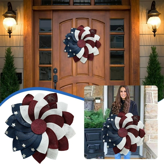 Riforla Summer Patriotic Independence Day Wreath Memorial Day Wreaths for Front Door Festival Celebration Farmhouse Wreaths All Season Welcome Sign Door Hangers Fourth of July Decorations Red One Size