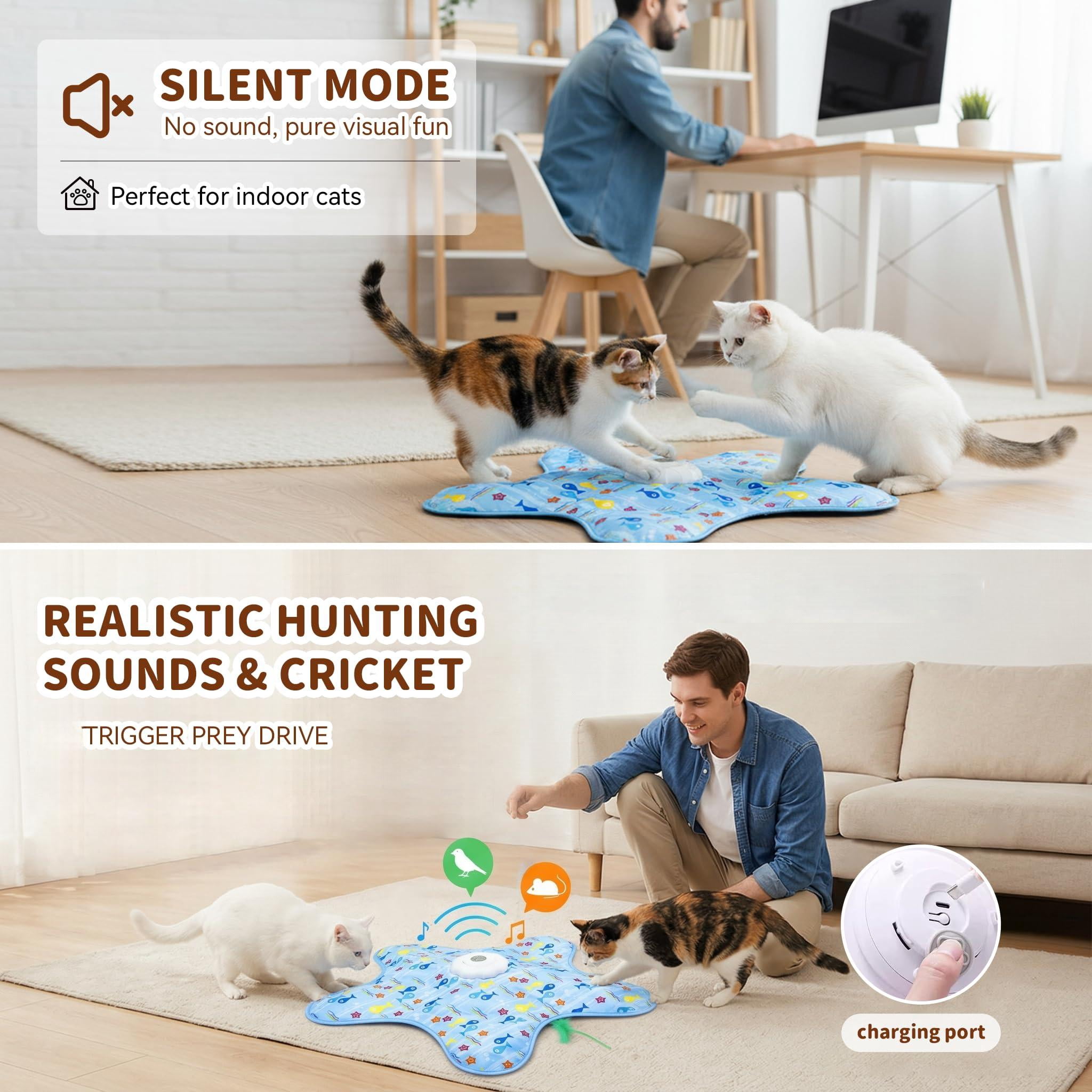 Cat Toys For Indoor Cats  Rechargeable Interactive With Touch-activated And Seek Fluttering Mouse Squeaker Bored Adult Blue