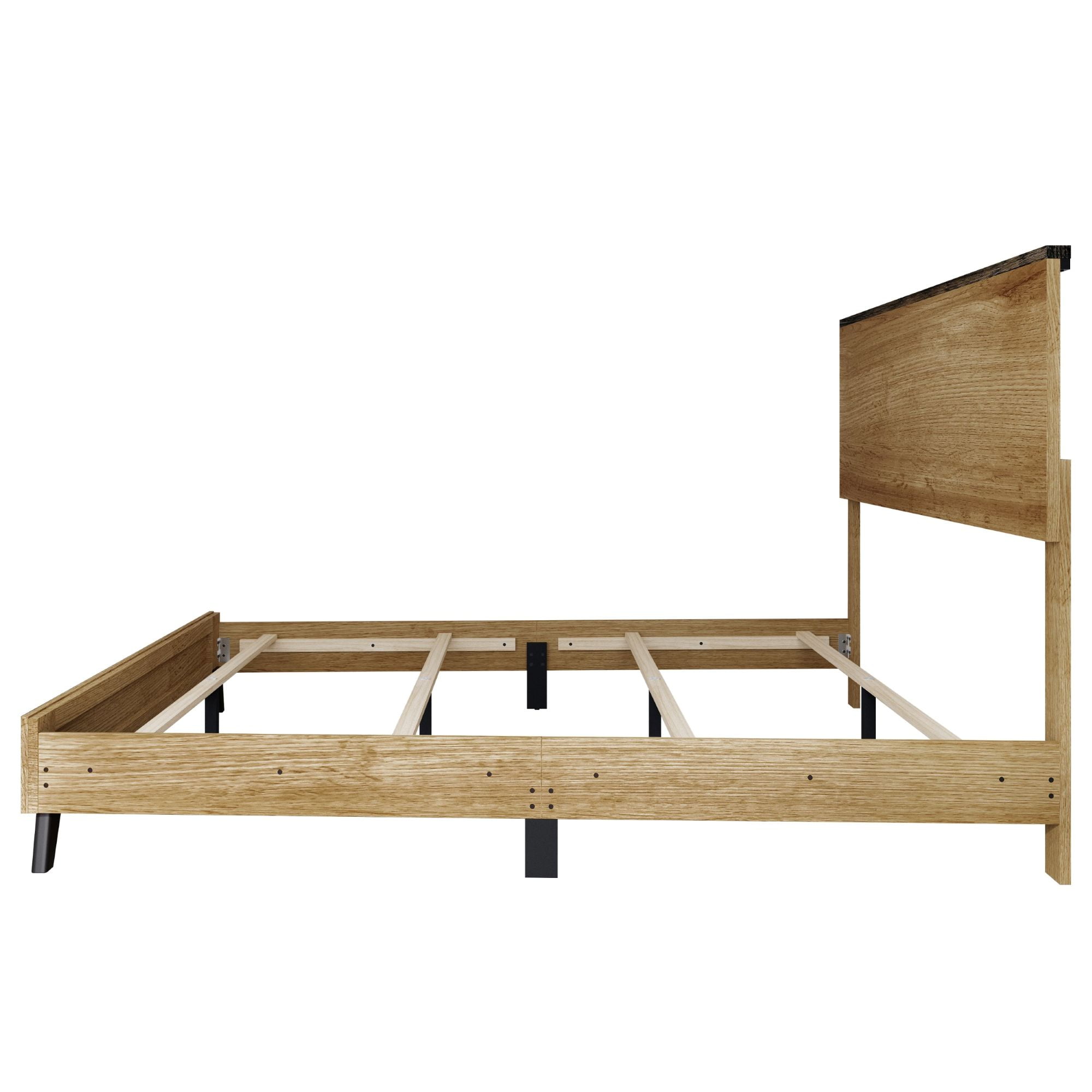 Home Design Emersyn 4-Piece Modern Oak Wood Bedroom Furniture Set-Includes Bed, Dresser, Nightstand, and Chest