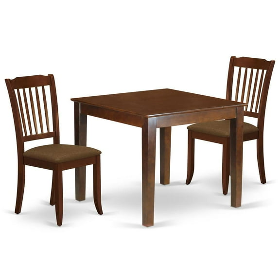 East West Furniture Oxford 3-piece Wood Dining Set with Linen Seat in Mahogany