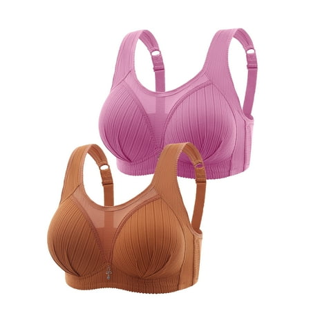 Crunowin Women s Plus Size Bra 2 Pack  Behind Buckle Breathable Lingerie Wire Free Comfort Solid Color Everyday Underwear Hot Pink L