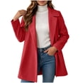 thumbnail image 5 of Women Solid Color Button Front Long Sleeve Wool Blend Coat, Casual Loose Fit Lapel Outerwear, Fashion Mid Length Overcoat for Daily Outdoor Wear Red XXL(XXL), 5 of 9