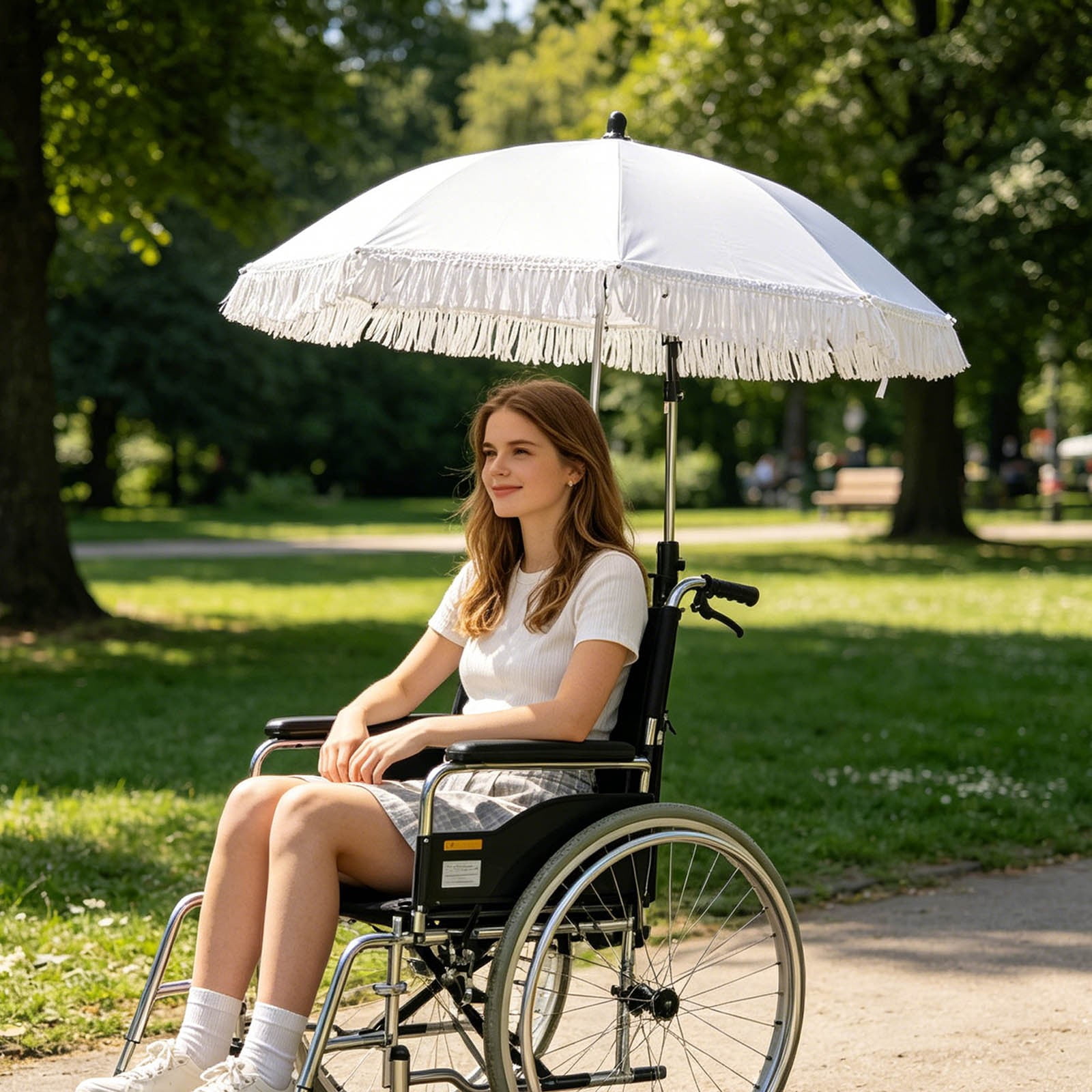 YANDE-30.7 Inch Clip-On Chair Umbrella, 1pc Adjustable Patio Sun Shade with Fringe, UV Protection Parasol for Stroller, Beach Chair, Outdoor Activities (C)