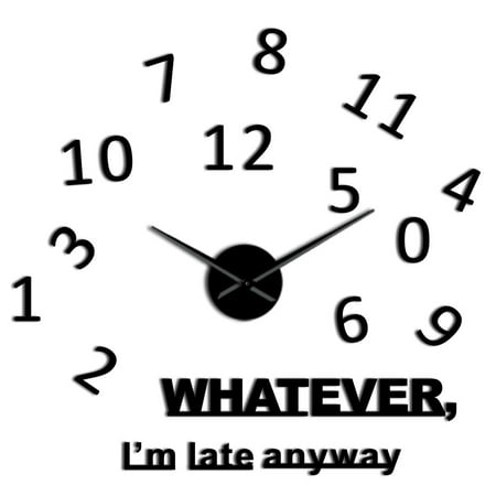 Whatever I'm Late Anyway Inspirational Quote Wall Art Large Numbers DIY Wall Clock Living Room Wall Watch Procrastinators Gifts(Black,27inch)