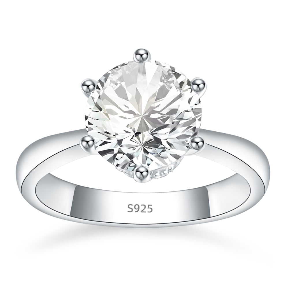18k white gold filled Simulated Diamond wedding Solitaire with Accents ring 5-9