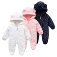 thumbnail image 4 of GYRATEDREAM 0-12M Newborn Baby Snowsuit Bear Hooded One Piece Romper Winter Warm Coat Infant Footie Jumpsuit for Girls Boys, 9-12M, 4 of 4