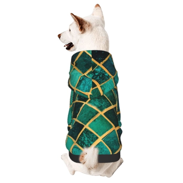 Fotbe Green Mosaic Glass Sudadera con Estampado para Perros Pequeños – Suéter con Capucha para Mascotas, Tela Suave de Forro Polar con Bolsillo-Small