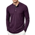 thumbnail image 2 of Mens Waffle Knit Henley Shirt Long Sleeve Casual Loose Fit Pullover Top for Fall Winter Out Workwear Comfortable Stretch Dark Purple 3XL, 2 of 8