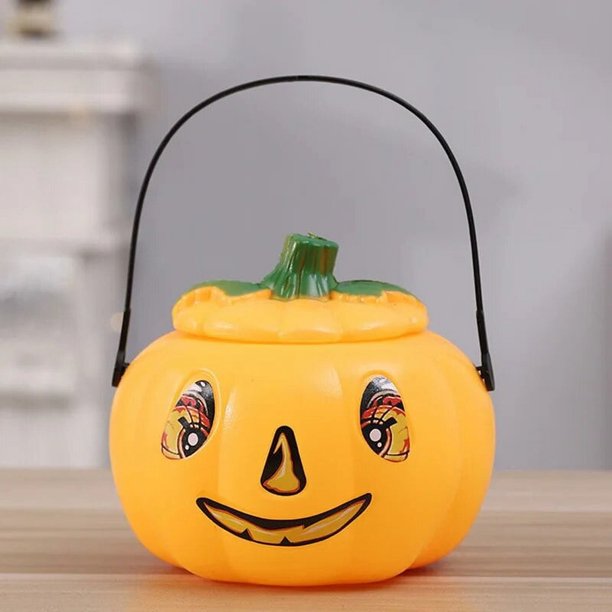 Lámpara de calabaza de Halloween, caja de dulces de calabaza portátil, accesorios de rendimiento para niños, Cubo de calabaza luminoso con tapa, nuevo, 2022