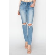 Risen High Rise Knee Distressed Skinny Jeans