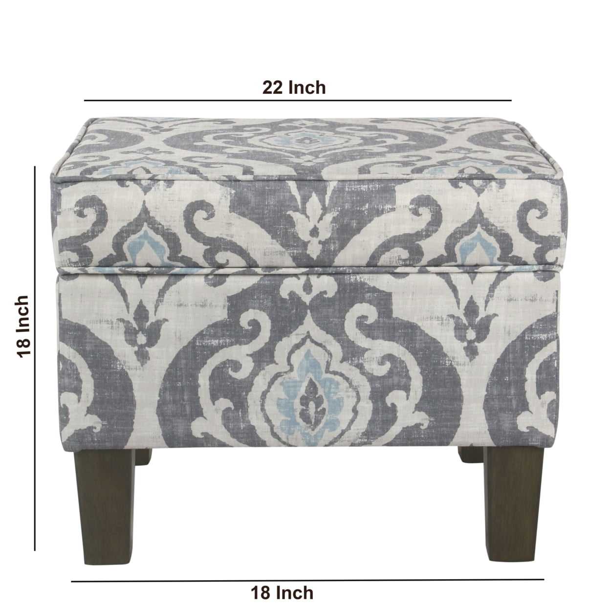 HomePop Suri Transitional Fabric Storage Ottoman with Slate Pattern in Blue