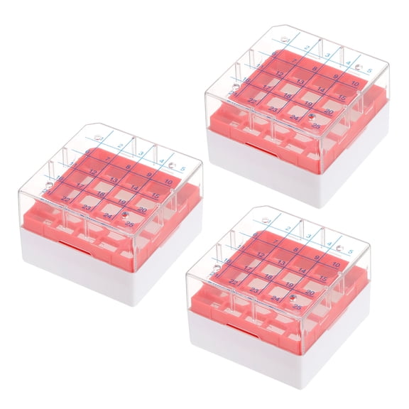 Uxcell 25 Well Centrifuge Tube Freezer Storage Box, 3 Pcs PP Cryogenic Holder for 1.8ML and 2.0ML Tubes, Red
