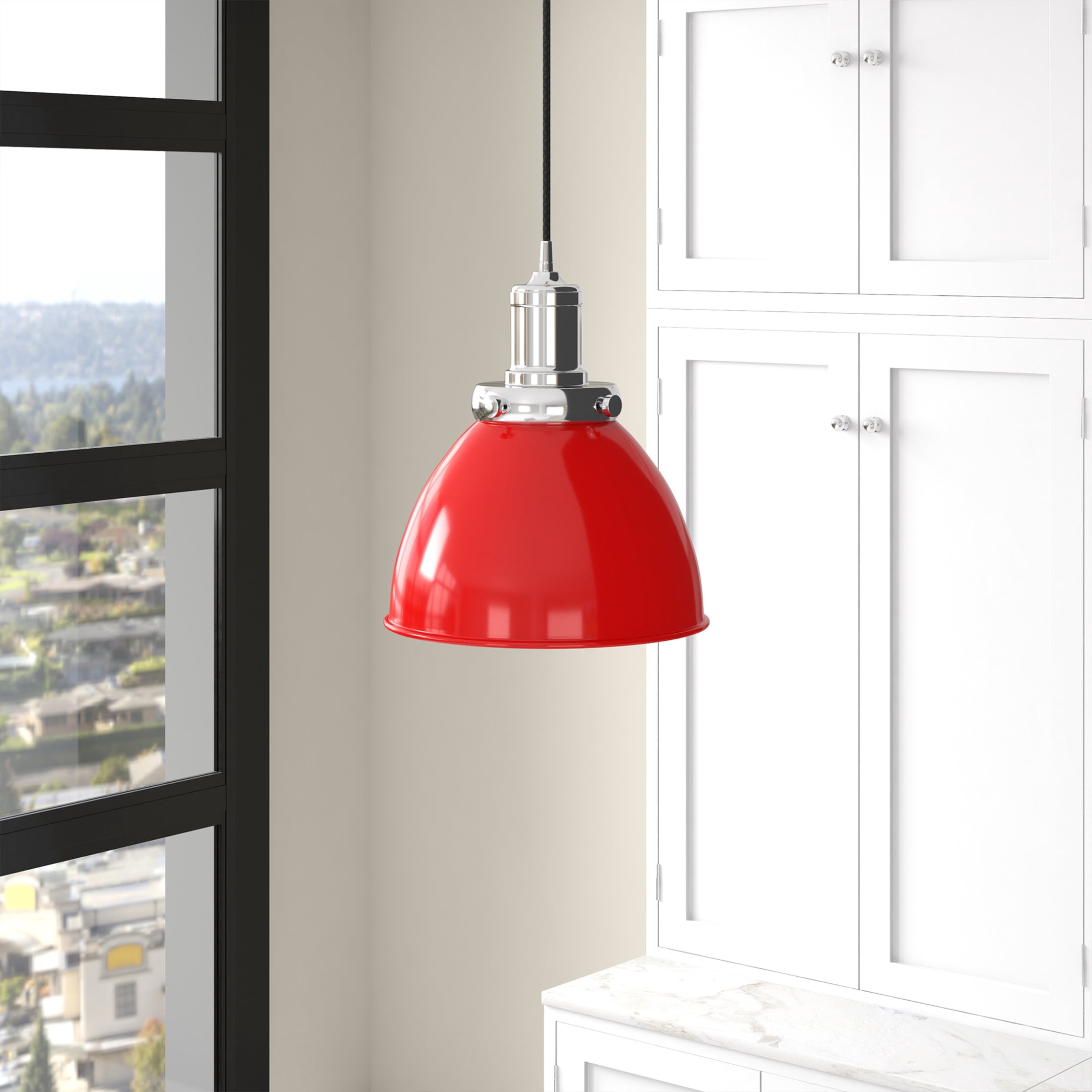 Evelyn&Zoe 12" Poppy Red/Brass Metal Pendant