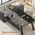 thumbnail image 3 of 71" Executive Desk with File Cabinet, Large Office Desk with Drawers and Shelves, L Shaped Computer Desk with Power Outlets, Business Furniture Desk Workstation for Home Office, Gray, 3 of 8