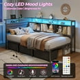 thumbnail image 2 of Tydimor L-Shaped Corner Bed Frame with 3 Storage Drawers, 3 Cubbies & Double-Layer Shelf, LED Lights & Power Outlet, Corner Twin Beds for Living Room, Bedroom and Guest, Grey Oak, 2 of 12