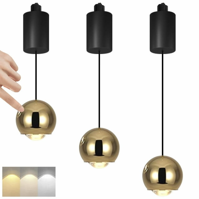FSLiving Lampe de Pendaison Réglable en Hauteur Type H Mini Spot avec Contrôle Tactile Gradation Continue 10W 3 Couleurs Intérieur le Lampe de Pendaison Hauteur Libre, Or - Lot de 3
