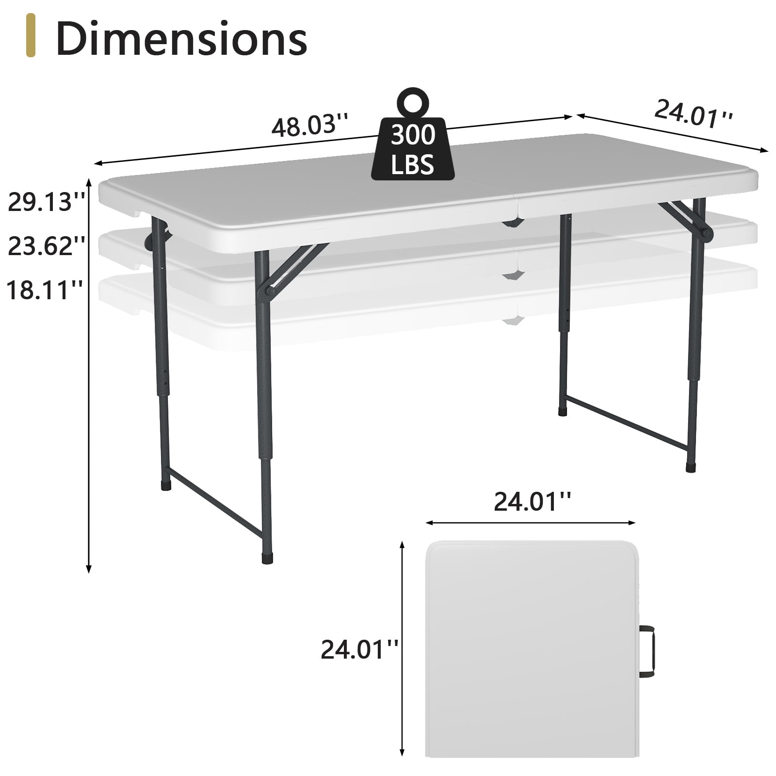 Hommoo 4ft Plastic Folding Table, Indoor Outdoor Heavy Duty Portable w/Handle, Lock for Picnic, Party, Camping, White