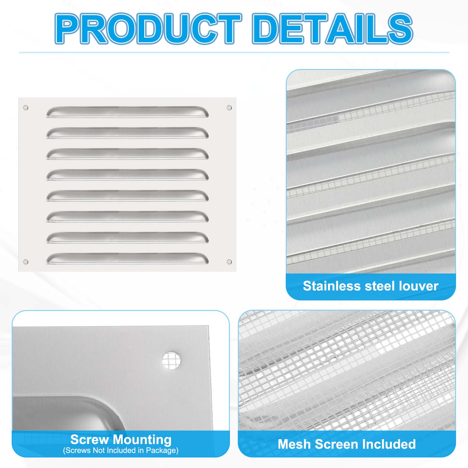 Uxcell 8x10" Stainless Steel Vent Cover Grille Ventilation Cover Built-in Mesh Silver