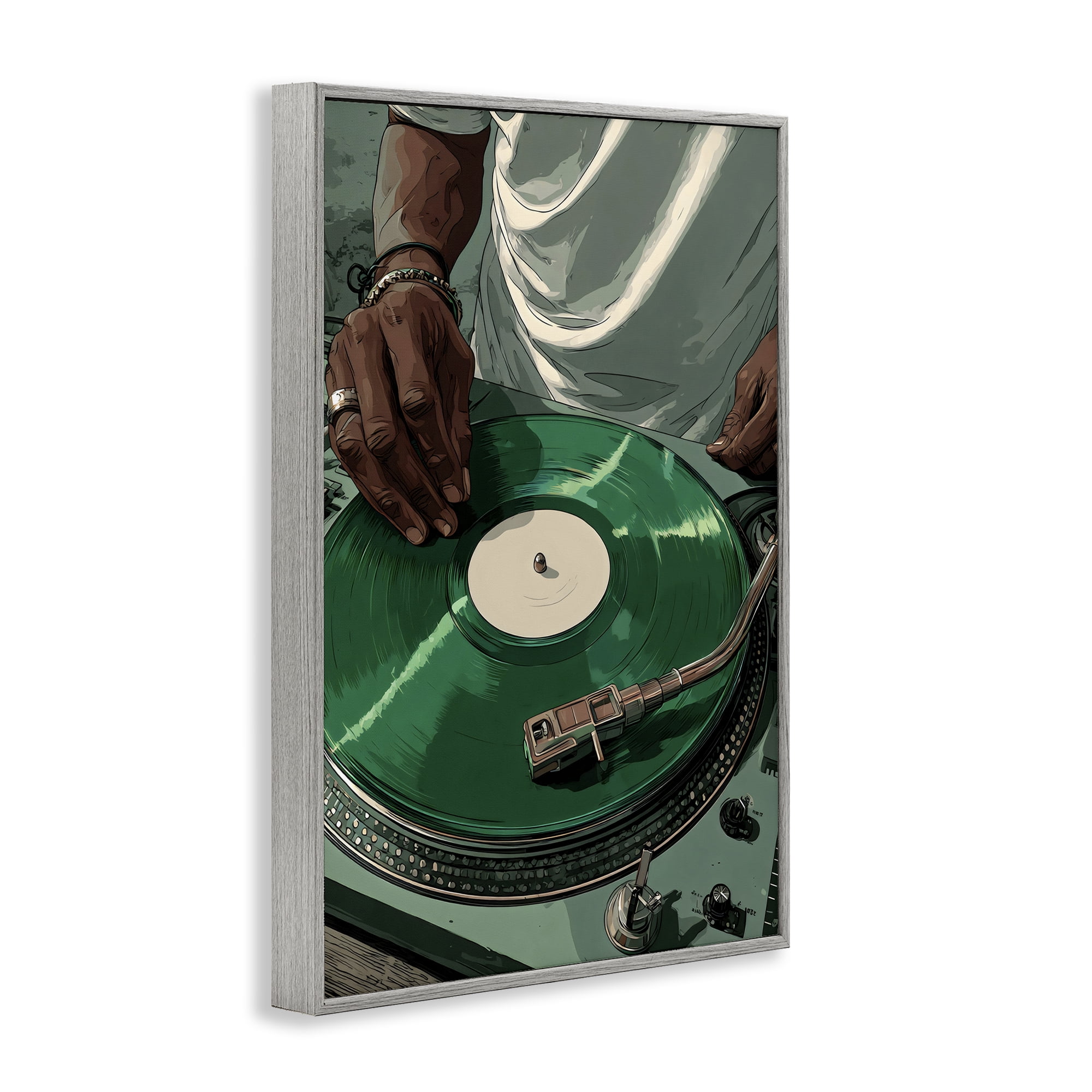 Stupell Industries DJ Spinning Green Record Gray Framed Giclee Art, design by Franklyn Gregory