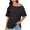 thumbnail image 2 of Karight Womens Oversized Tshirts Boat Neck Off Shoulder Short Sleeve Tops Loose Fit 2025 Summer Fashion Casual Basic Tees, 2 of 7